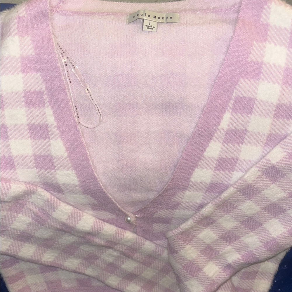 Fashion Nova Plaid V-Neck Sweater and Cami set in lavender and White